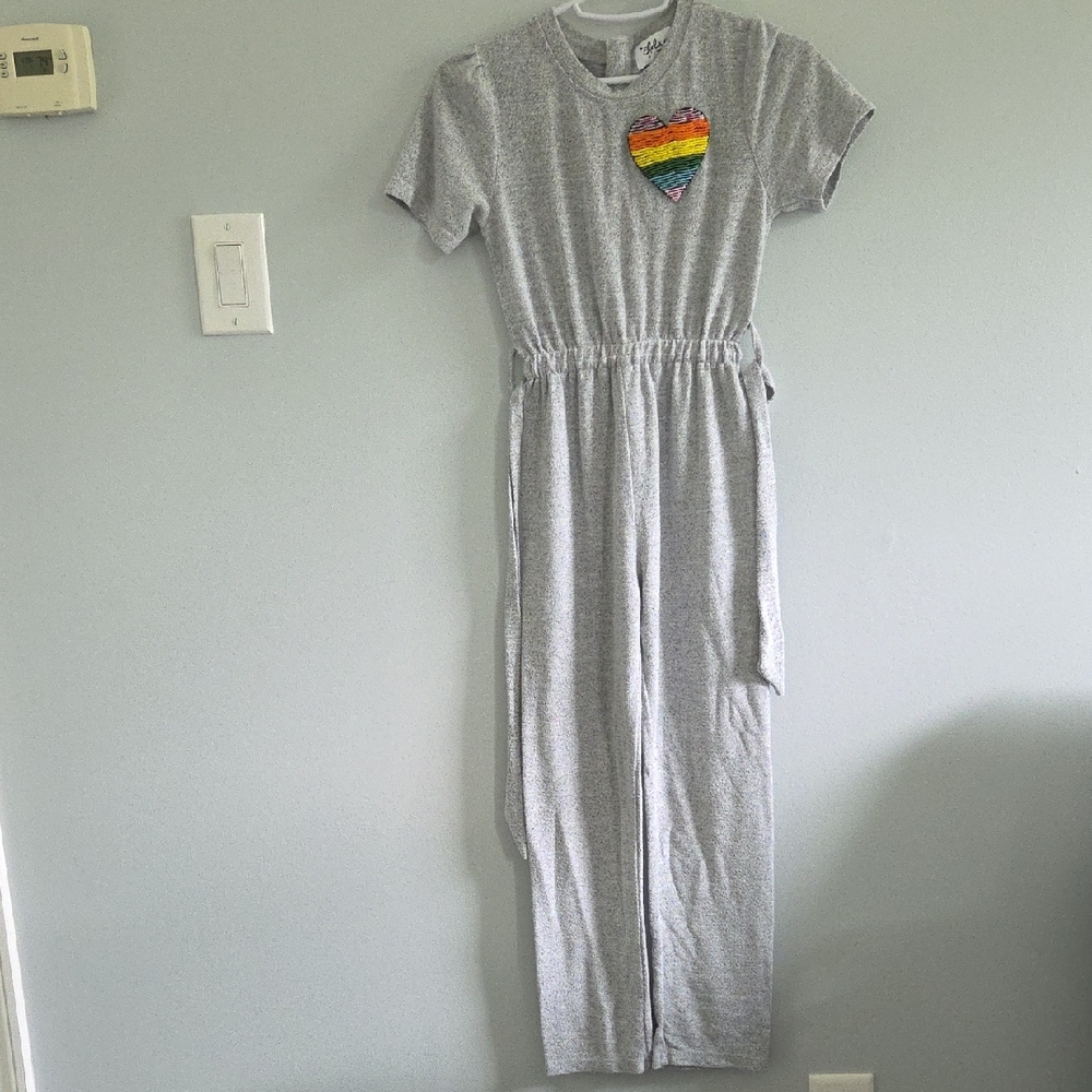 Lola + The Boys Gray One Piece with Rainbow Heart